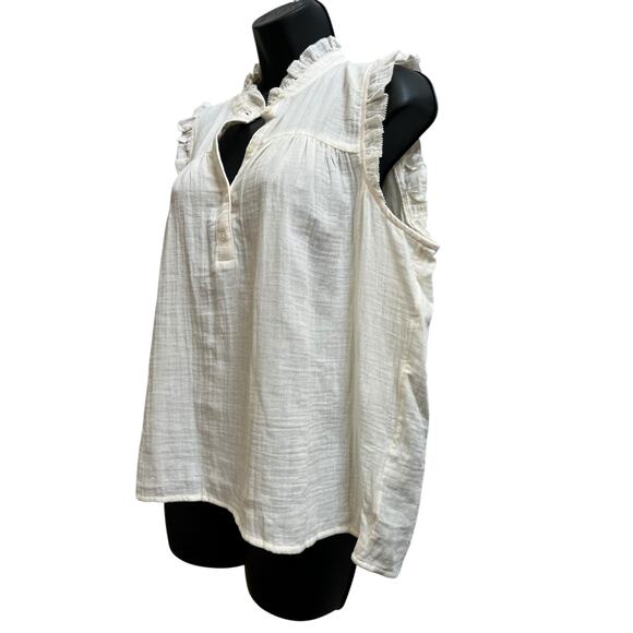 J Crew Factory New Cotton Ivory Gauze Ruffle Trim Sleeveless Top Medium - Picture 6 of 14